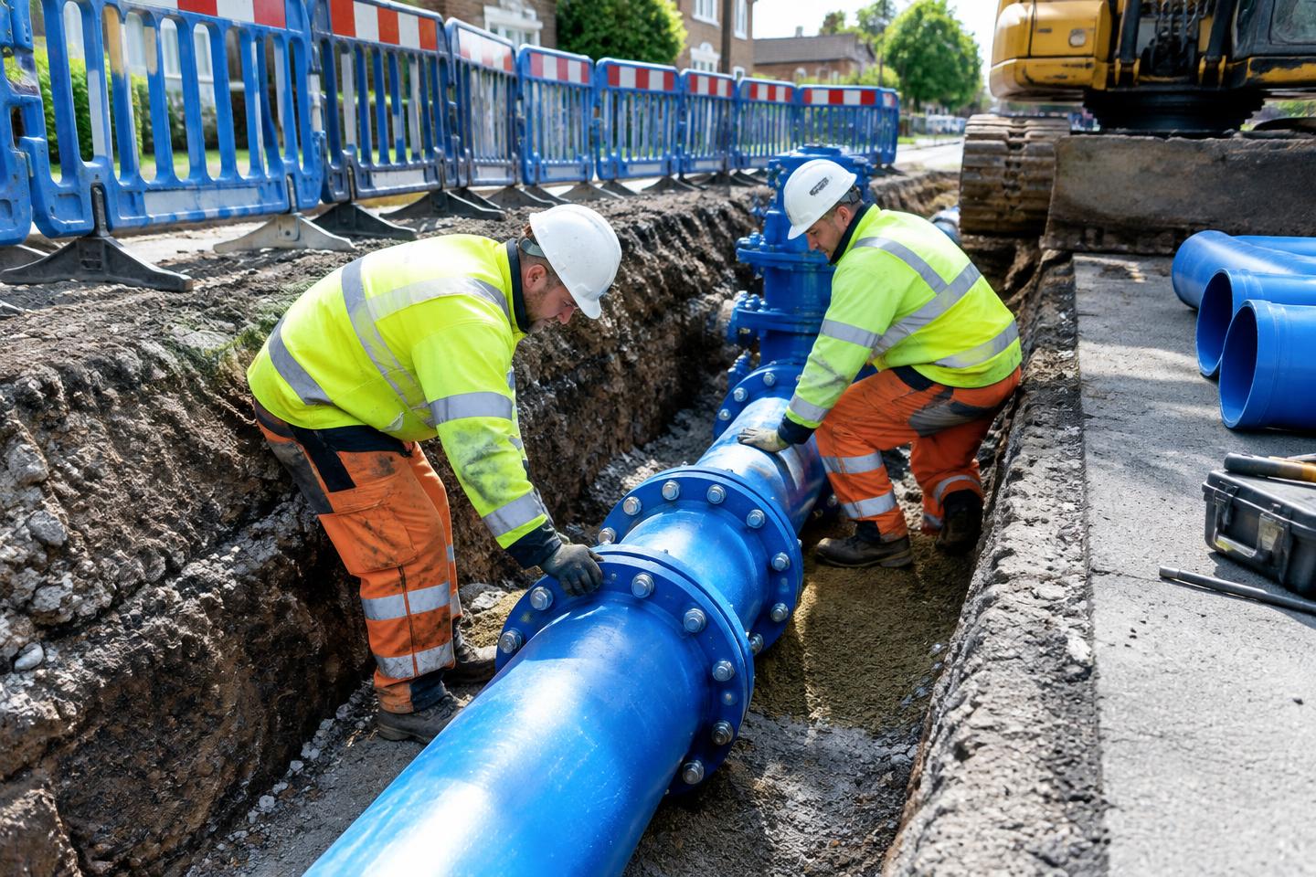 Illustrative utilities team installing water infrastructure